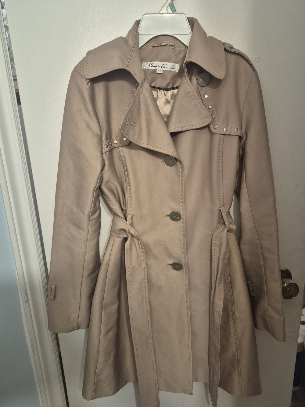 Kenneth Cole Taupe Trench Coat with Stud Accents